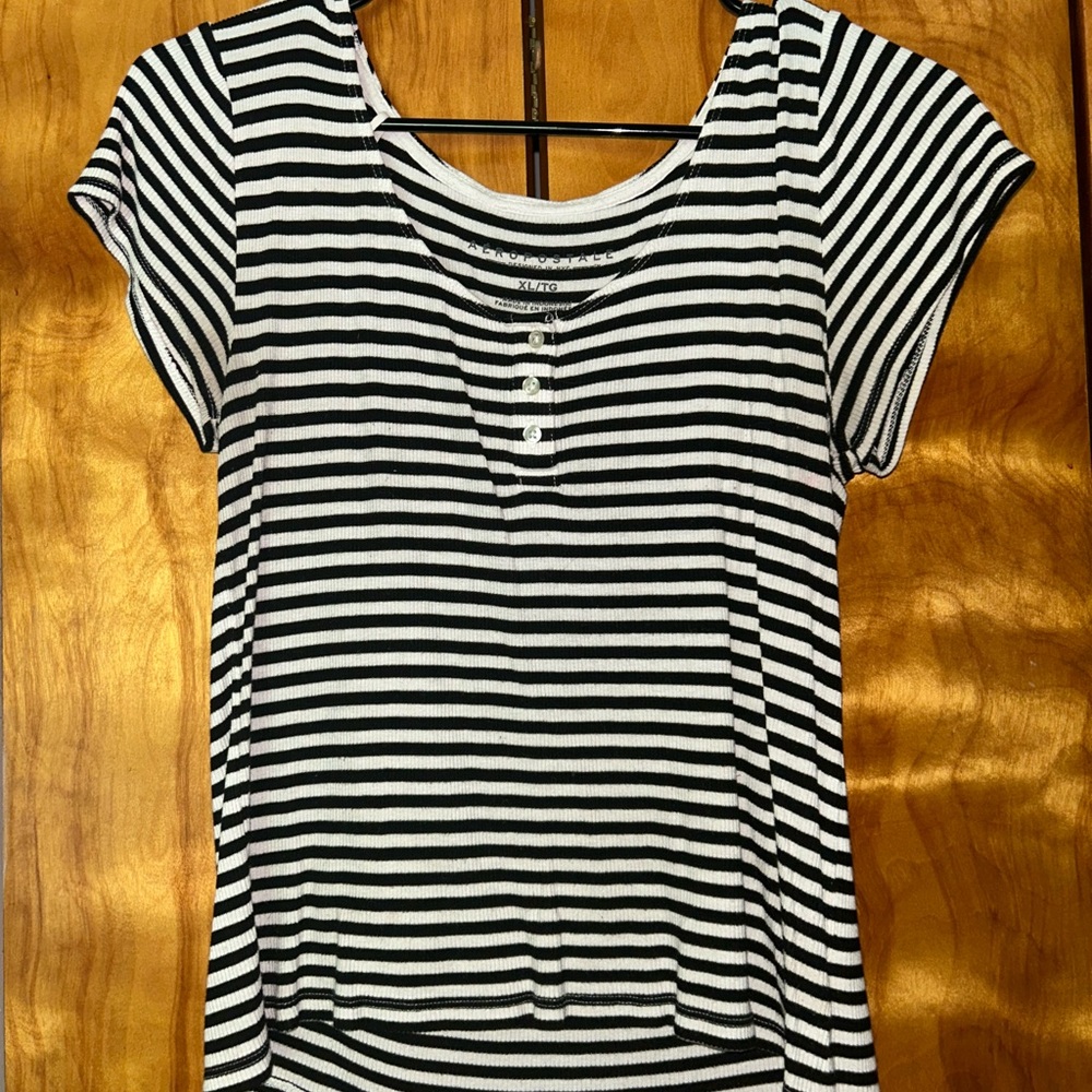 Aeropostale Black and White Fitted Polo T-Shirt